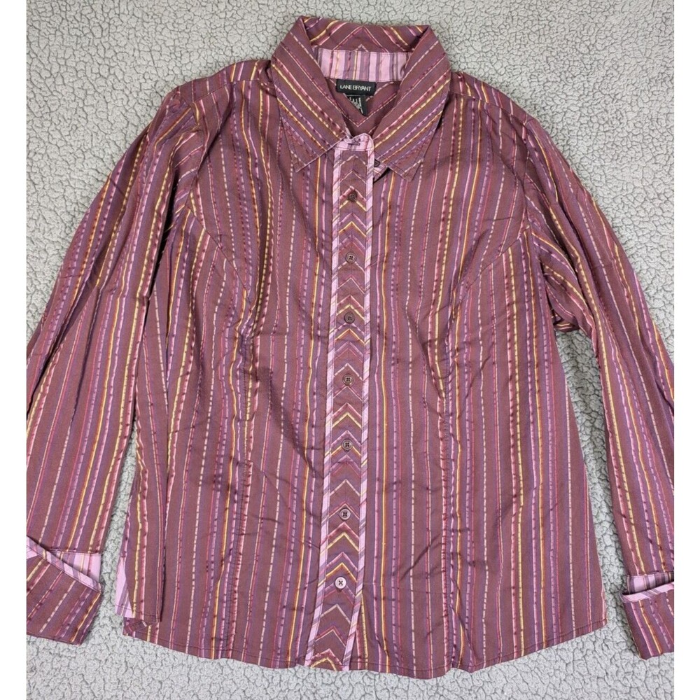 Lane Bryant Top Womens Plus Size 18/20 Red Button Up Shirt Long Sleeve Stretch